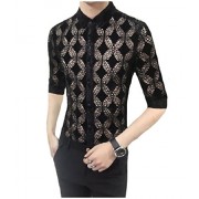 Abetteric Mens Hollow Out Summer Slim Fitted Dress 3/4 Sleeve Shirt Tops - Dresses - $33.65 
