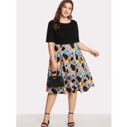 Abstract Print Combo Dress - Accessories - $28.00 