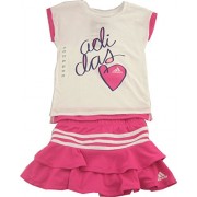Adidas Girls Shirt and Skort 2pc Set, White/Pink, 5 - Flats - $24.99 