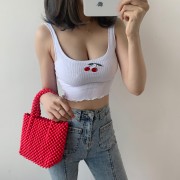 Age-reduction embroidery low-cut sexy basic fungus vest - Camicie (corte) - $19.99  ~ 17.17€