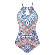 Aixy Halter High Neck Boho Backless Monokini Keyhole One Piece Swimsuit for Women - Swimsuit - $39.99 