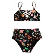 Aixy Women's Sexy Bikini Set Spaghetti Strap Floral Print Criss Cross Bathing Suit High Waisted Swimsuit - Swimsuit - $49.99 