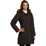 Ak Anne Klein Women's 3/4 Sleeve Down Coat With Hood Dark Olive - Jacket - coats - $140.00 