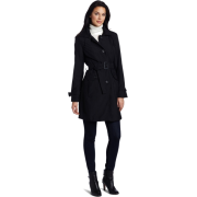 Ak Anne Klein Women's Hooded Single Breasted Trench Jacket Black - Jacket - coats - $92.50 