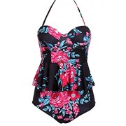 Aleumdr Womens Underwire Floral Printed Flounce Retro High Waisted Tankini Swimsuit - 水着 - $19.99  ~ ¥2,250