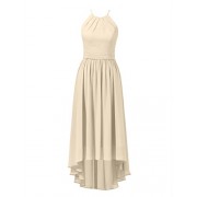Alicepub Hi-Lo Chiffon Bridesmaid Dress Women's Spaghetti Bridal Party Evening Gown - Dresses - $59.99 
