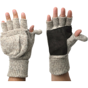 Alki'i Suede Palm Wool Thermal Insulation Fingerless Texting Work Gloves with Mitten Cover - 2 colors Cream - Gloves - $17.99 
