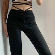 All-match niche, cross folds, winding straps, sexy bag, hip elastic high waist c - Leggings - $27.99 