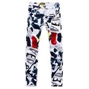 Allonly Men's Fashion Casual Slim Fit Straight Leg Painted Letters Printed Jeans Pants - Pants - $23.99 