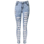 Allonly Women's Destroyed Skinny Fit Stretch High Waisted Ripped Jeans Pencil Pants with Broken Holes - Spodnie - długie - $29.99  ~ 25.76€