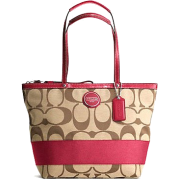 Coach Signature Stripe Bag Purse Tote 17433 Khaki Red - Borse - $218.00  ~ 187.24€