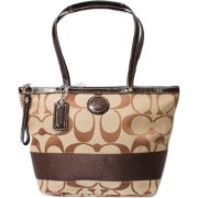 Coach Signature Stripe Shopper Bag Tote Khaki Mahogany - Coach 17433KHA - Borse - $183.01  ~ 157.18€