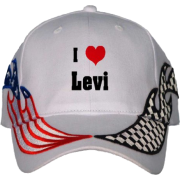 I Love/Heart Levi White USA Flag / Checker Racing Hat / Baseball Cap - Cap - $26.49 