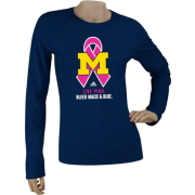 Michigan Wolverines Women's adidas Navy Ribbon Logo Too Breast Cancer Awareness Garment Washed Long Sleeve T-Shirt - Long sleeves t-shirts - $27.99 