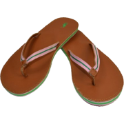 Polo Ralph Lauren Leather Pink+Green Pony Sandals - Thongs - $59.00 