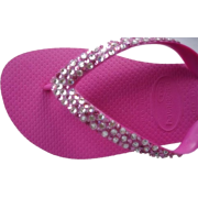 SWAROVSKI CRYSTAL HAVAIANAS SANDALS THONGS FLIP FLOPS HOT PINK/DOTS - Cinturini - $74.99  ~ 64.41€