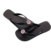 SWAROVSKI HAVAIANAS CRYSTAL MEDALLION BLACK PINK THONGS SANDALS FLIP FLOPS US SIZES 5-11 - Flip-flops - $44.99  ~ 38.64€