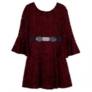 Amy Byer Girls' Belted Allover Lace Bellsleeve Dress - Vestiti - $26.48  ~ 22.74€