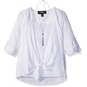 Amy Byer Girls' Big 2-Fer Top with Tie-Front Detail and Lace Back - Shirts - $16.43  ~ £12.49