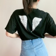 Angel wings printed loose short sleeve pullover T-shirt - Shirts - $27.99 