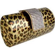 Animal Print Rhinestone Closure Hard Case Baguette Evening Clutch Purse w/Detachable Chain Gold - Torbe z zaponko - $29.99  ~ 25.76€
