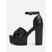 Ankle Strap Block Heeled PU Sandals - Сандали - $37.00  ~ 31.78€