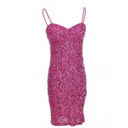 Anna-Kaci Womens Adjustable Strap Sequin Sleeveless Bodycon Mini Party Dress Pink - Haljine - $44.99  ~ 38.64€