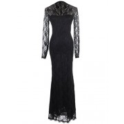 Anna-Kaci Womens Black Gothic Floral Lace Long Sleeve Maxi Evening Gown Dress, Black, Medium - Dresses - $48.99 