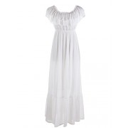 Anna-Kaci Womens Boho Peasant Ruffle Stretchy Short Sleeve Maxi Long Dress - Dresses - $42.99 