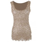 Anna-Kaci Womens Casual Formal Embroidered Lace Sequin Sleeveless Shirt Tank Top Beige - Košulje - kratke - $39.99  ~ 254,04kn