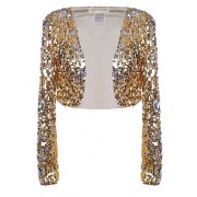 Anna-Kaci Womens Shiny Sequin Long Sleeve Cropped Blazer Bolero Shrug Silver - Košulje - kratke - $40.99  ~ 260,39kn