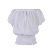 Anna-Kaci Womens Short Sleeve Ruffle Stretch Off Shoulder Boho Blouse Top White - Shirts - $39.99 