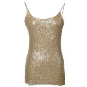 Anna-Kaci Womens Spaghetti Strap Sequin Metal Chain Shiny Party Club Camisole Tank Top Gold - Košulje - kratke - $33.99  ~ 215,92kn