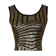 Anna-Kaci Womens Sparkle Stripe Front Sequin Slim Fit Cropped Vest Tank Tops Gold - Košulje - kratke - $34.99  ~ 222,28kn