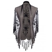 Anna-Kaci Womens Tassel Fringe Beaded Floral Embellished Shawl Cover Up Cardigan - Shirts - $33.99  ~ £25.83