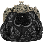 Antique Beaded Rose Evening Handbag, Clasp Purse Clutch w/Removable Chain Black - Clutch bags - $26.94 
