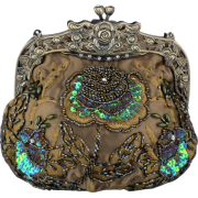 Antique Beaded Rose Evening Handbag, Clasp Purse Clutch w/Removable Chain Olive - Torby z klamrą - $29.99  ~ 25.76€