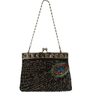 Antique Beaded Sequin Turquoise Sunburst Clutch Evening Handbag Purse w/ 2 Detachable Chains Black - Hand bag - $29.99 