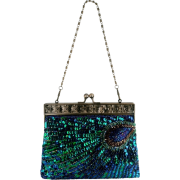 Antique Beaded Sequin Turquoise Sunburst Clutch Evening Handbag Purse w/ 2 Detachable Chains Blue - 手提包 - $29.99  ~ ¥200.94