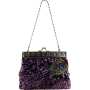 Antique Beaded Sequin Turquoise Sunburst Clutch Evening Handbag Purse w/ 2 Detachable Chains Purple - Hand bag - $29.50 