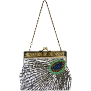 Antique Beaded Sequin Turquoise Sunburst Clutch Evening Handbag Purse w/ 2 Detachable Chains Silver - Hand bag - $28.50 