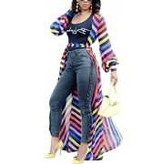 Antique Style Womens Summer Maxi Rainbow Chiffon Kimono Cardigan Blouse Cover up Beach Dress - Dresses - $26.88 