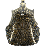 Antique Victorian Applique Plated Brooch Beaded Clasp Purse Clutch Evening Handbag w/2 Detachable Chains Olive Green - Сумки c застежкой - $29.50  ~ 25.34€