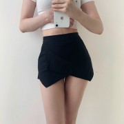 Anti-walk-out ultra-short irregular cross sexy fake two high waist skirt pants - Skirts - $27.99 