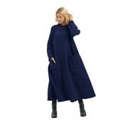 Anysize Hooded Sweater Maxi Cotton Loose Dress Spring Winter Plus Size Dress F7A - Dresses - $67.92 