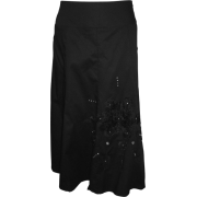 Applique Lace and Crystal Flower Cotton Skirt Knee-Length Black - Skirts - $19.99 