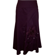 Applique Lace and Crystal Flower Cotton Skirt Knee-Length Purple - Skirts - $19.99 