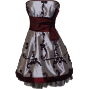 Applique Ribbon Strapless Mini Dress Prom Party Formal Gown Charcoal/Burgundy - Dresses - $71.99 