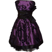 Applique Ribbon Strapless Mini Dress Prom Party Formal Gown Purple/Black - Dresses - $71.99 