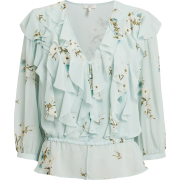 Arleyne Mint Floral Ruffle Blouse - Koszule - długie - 